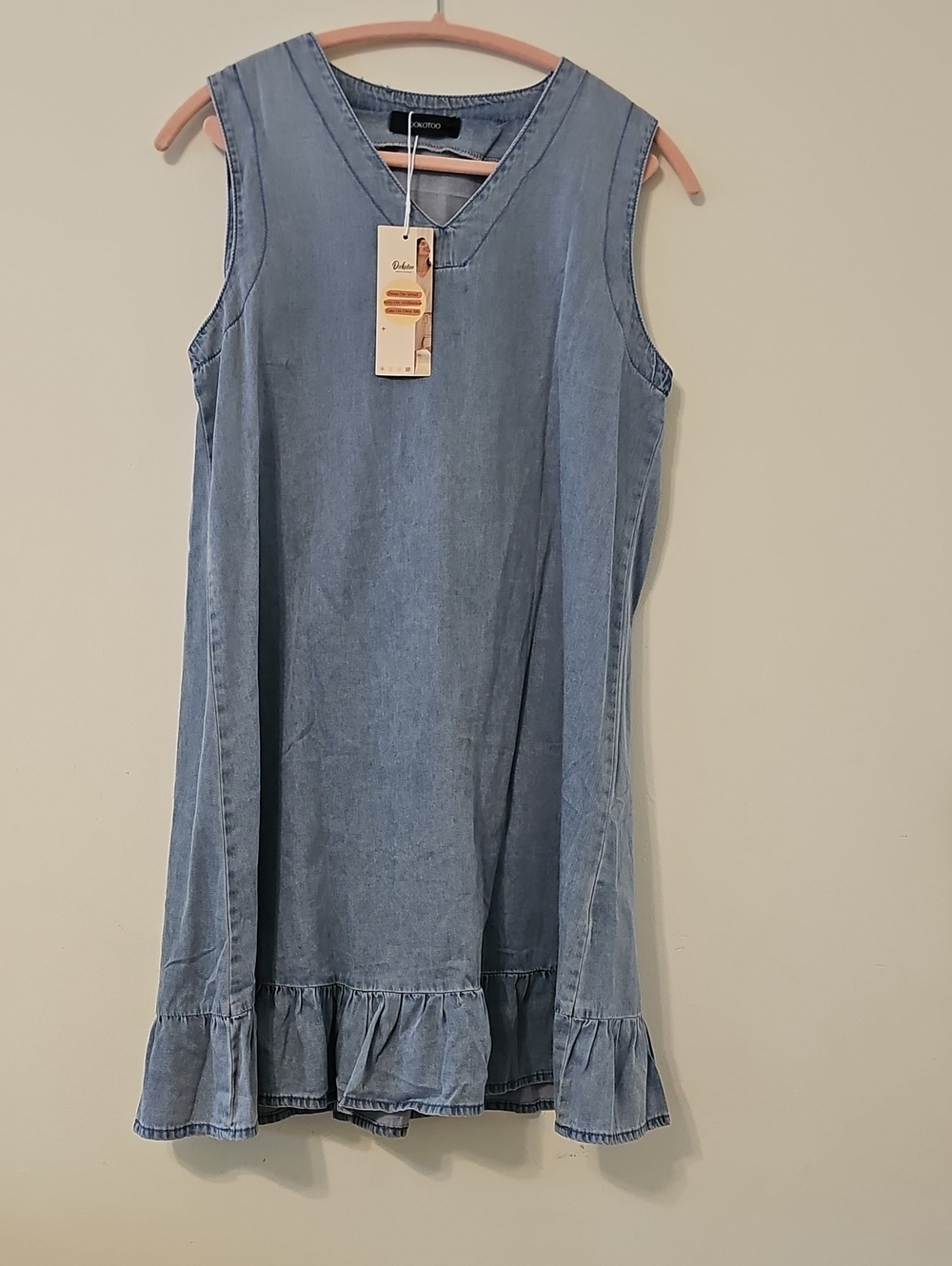 Casual Light Denim Sleeveless Dress with Ruffle Hem